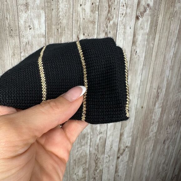 ST JOHN SPORT BY MARIE GRAY Black Gold Striped Starfish Embroidered Sweater Sz P - Picture 4 of 6